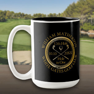 Tasse 2 Couleurs Trou en un au golf personnalisé or et noir