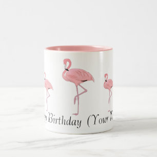 Tasse 2 Couleurs Troupeau de flamants roses Joyeux anniversaire Nom