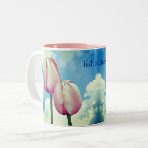 Tasse 2 Couleurs Tulipes roses Ciel bleu Nature personnalisée