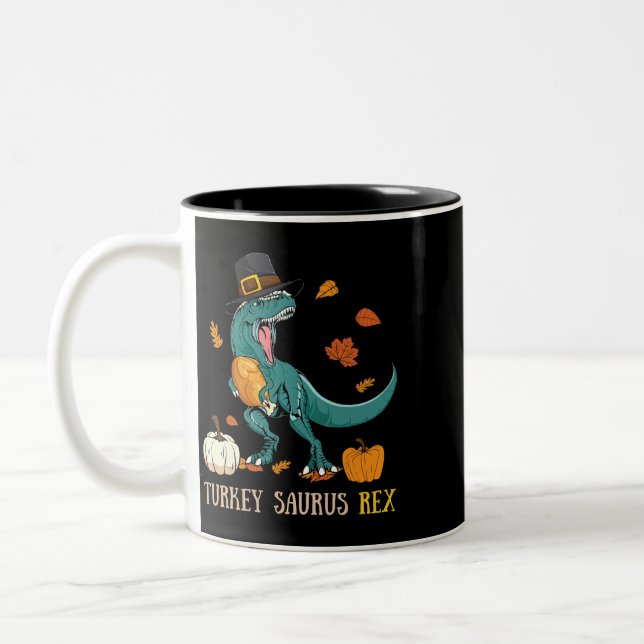 Tasse 2 Couleurs Turquie Saurus Rex Dinosaur Drôle Thanksgiving (Gauche)