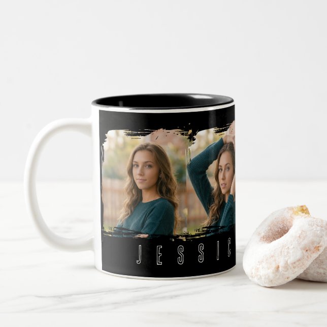 Tasse 2 Couleurs Typographie Collée Jeune Fille (Avec donut)