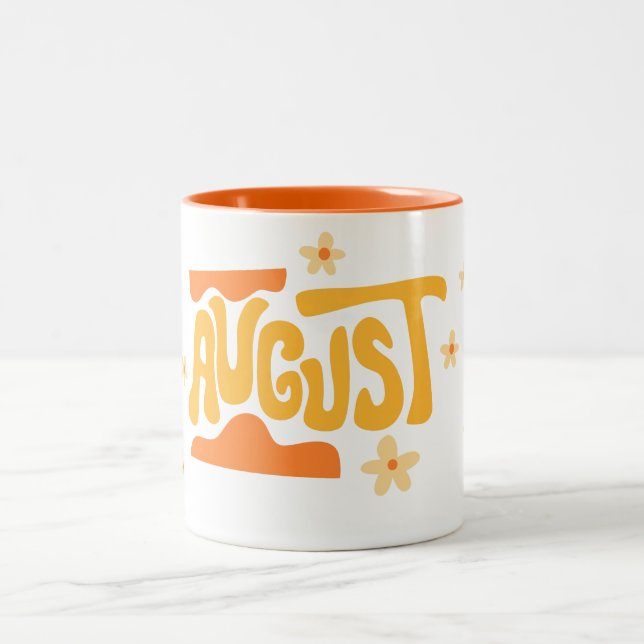 Tasse 2 Couleurs Typographie Florale d'Août (Centre)