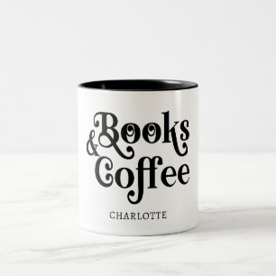 Tasse 2 Couleurs Typographie Livres & Café Personnalisé Noir et Bla