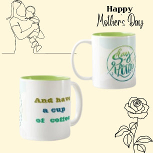 Tasse 2 Couleurs Typographie Rester à la maison Texte Lettres