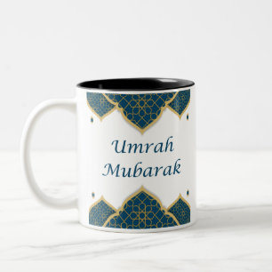 Tasse 2 Couleurs Umrah Moubarak islamique bleu et or en anglais