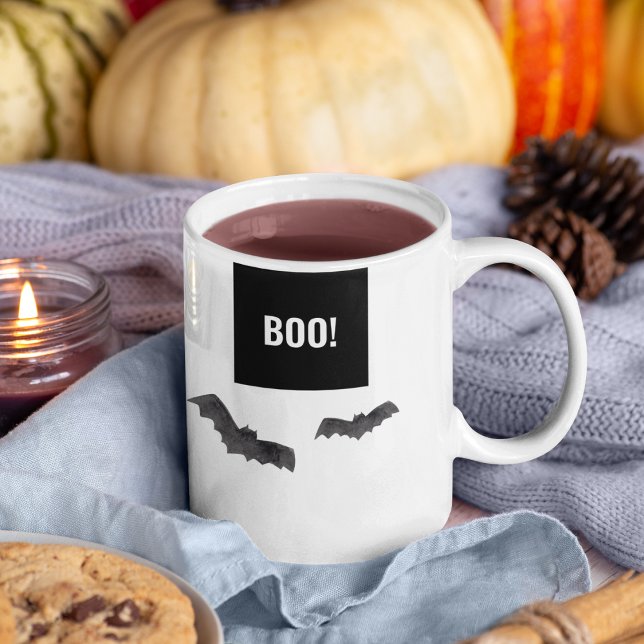 Tasse 2 Couleurs Un Boo Noir Simple Happy Halloween (Créateur téléchargé)