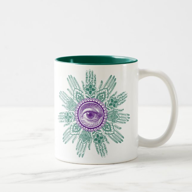 Tasse 2 Couleurs Un cercle des mains et d'un oeil (Droit)