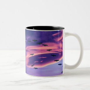 Tasse 2 Couleurs Un composite photographique de grues du Canada en