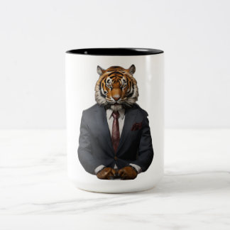 Tasse 2 Couleurs Un élégant tigre en costume - Un mélange unique de