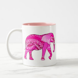Tasse 2 Couleurs Un éléphant indien dans un style arabesque rose Fu