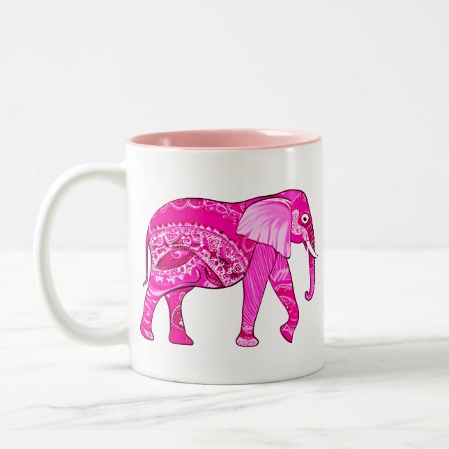 Tasse 2 Couleurs Un éléphant indien dans un style arabesque rose Fu (Gauche)