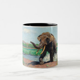 Tasse 2 Couleurs Un éléphant indien dans un trou d'eau par Wilhelm 