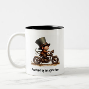 Tasse 2 Couleurs Un jeune enfant heureux à bord d'une moto Steampun