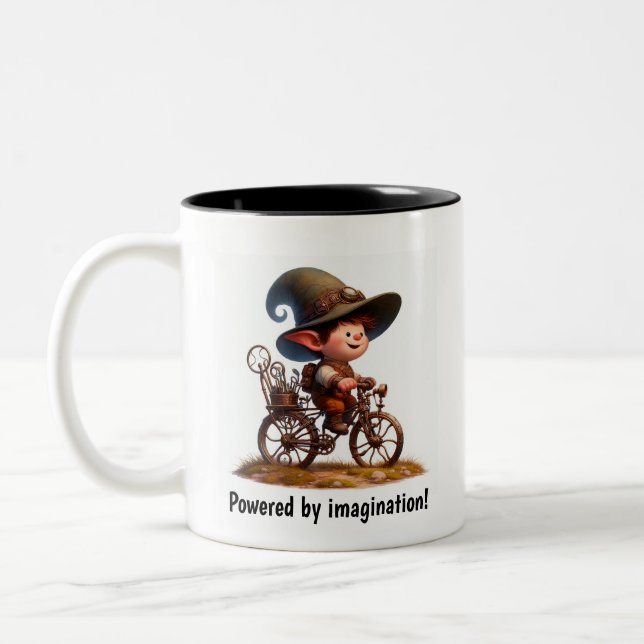 Tasse 2 Couleurs Un jeune enfant heureux à vélo à vapeur (Gauche)
