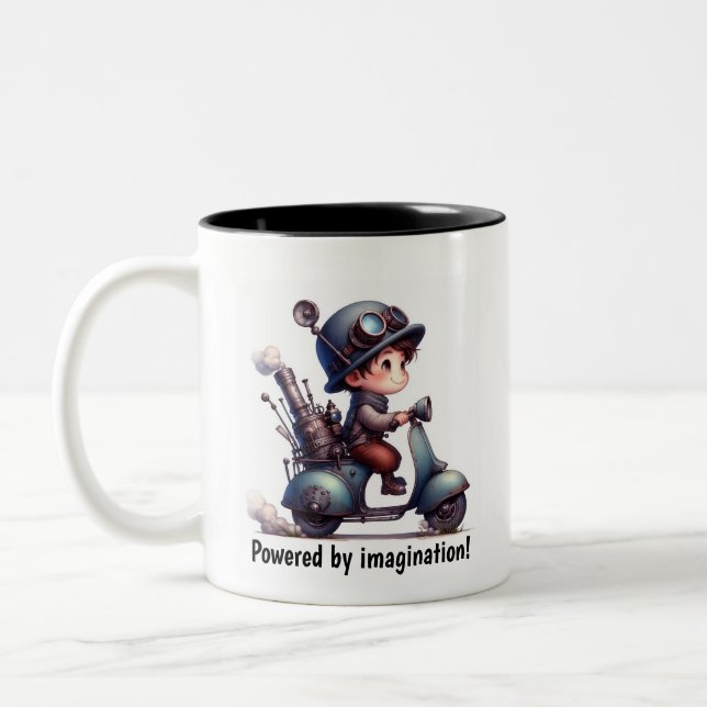 Tasse 2 Couleurs Un jeune enfant heureux qui monte un skooter Steam (Gauche)