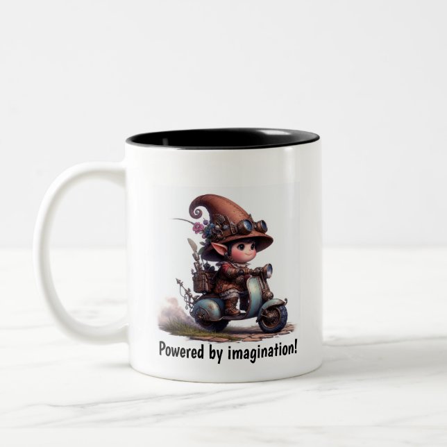 Tasse 2 Couleurs Un jeune enfant heureux qui monte un skooter Steam (Gauche)
