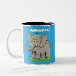 Tasse 2 Couleurs Un joli éléphant drôle avec un oiseau sur le tronc
