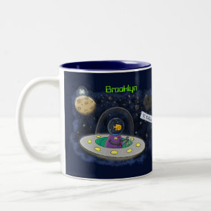 Tasse 2 Couleurs Un joli poisson heureux dans l'espace dessin animé