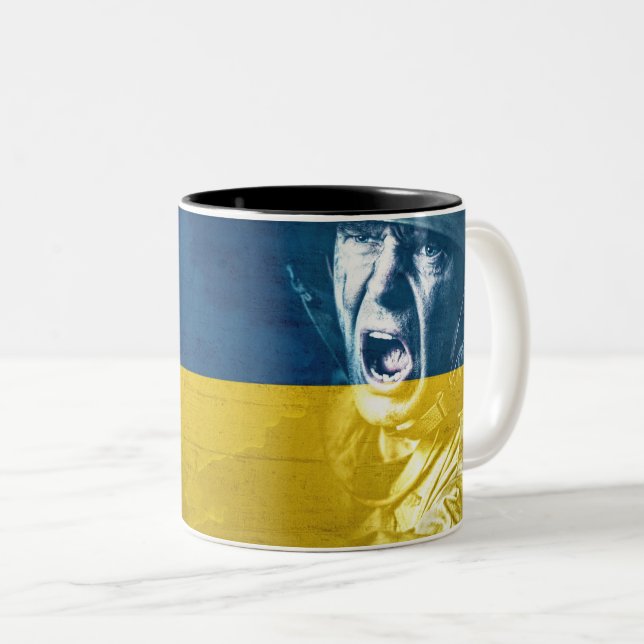 Tasse 2 Couleurs Un soldat de la paix en Ukraine en guerre (Devant droit)