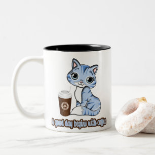 Tasse 2 Couleurs Une Bonne Journée Commence Avec Du Café   Chats Et