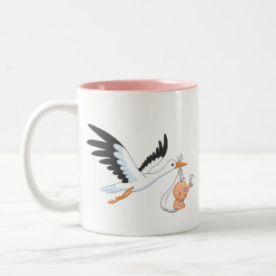 Tasse 2 Couleurs Une cigogne portant un bébé prenant son premier 