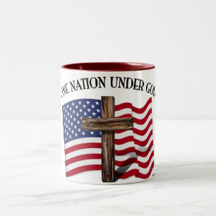 Tasse 2 Couleurs Une nation sous Dieu avec une croix robuste et le