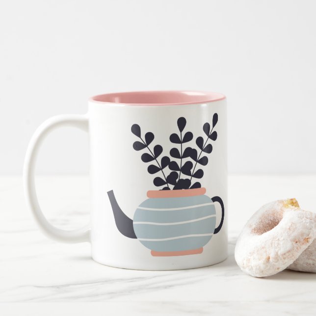 Tasse 2 Couleurs Une théière moderne simple au pastel plante (Avec donut)