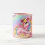 Tasse 2 Couleurs Unicorn pétille filles rose do-it-yourself NOM gir<br><div class="desc">Illustration adorable et mignonne d'un beau poney à la licorne rose pastel aux beaux cheveux longs rose, jaune et bleu turquoise. Elle est assise sur de la poussière magique et est encadrée par un arrière - plan brillant en faux or et en parties scintillant rose qui a un arc-en-ciel brillant...</div>