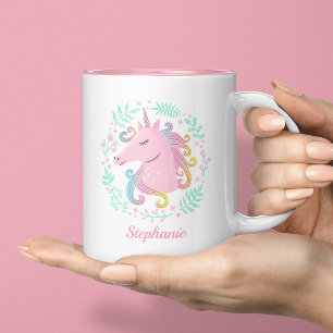 Tasse 2 Couleurs Unicorne florale personnalisée arc-en-ciel