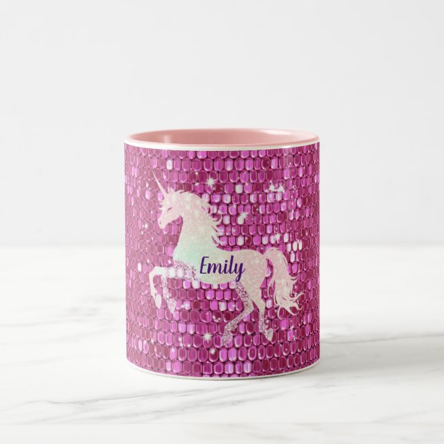 Tasse 2 Couleurs Unicorne rose personnalisée (Centre)