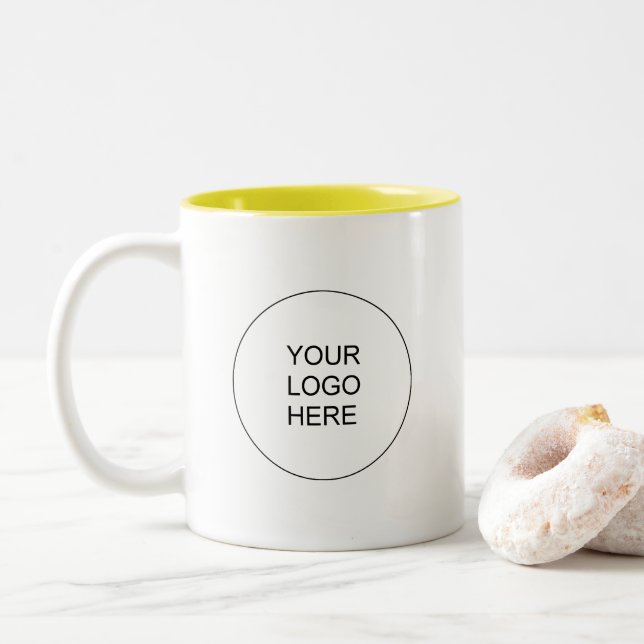 Tasse 2 Couleurs Upload Business Logo Yellow And White Promotional (Avec donut)