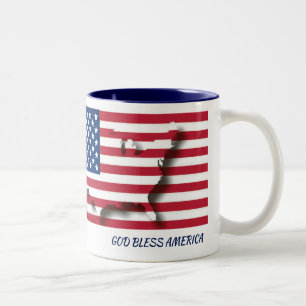 Tasse 2 Couleurs USA AMERICA PLAN DRAPEAU Écriture Customisée BLANC