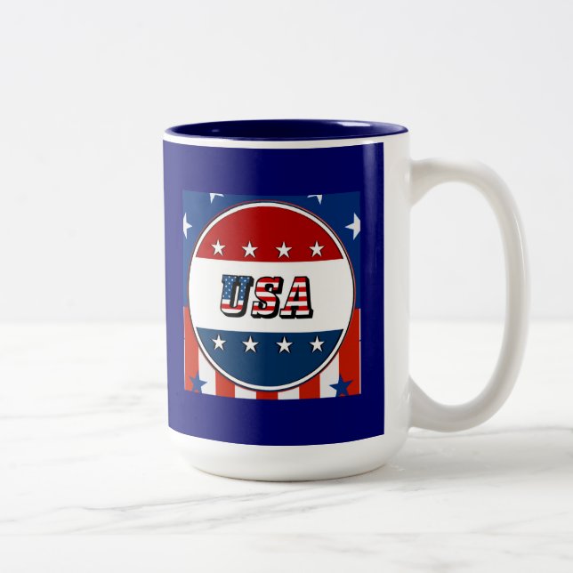 Tasse 2 Couleurs USA - Drapeau américain et étoiles dans le cercle  (Droit)