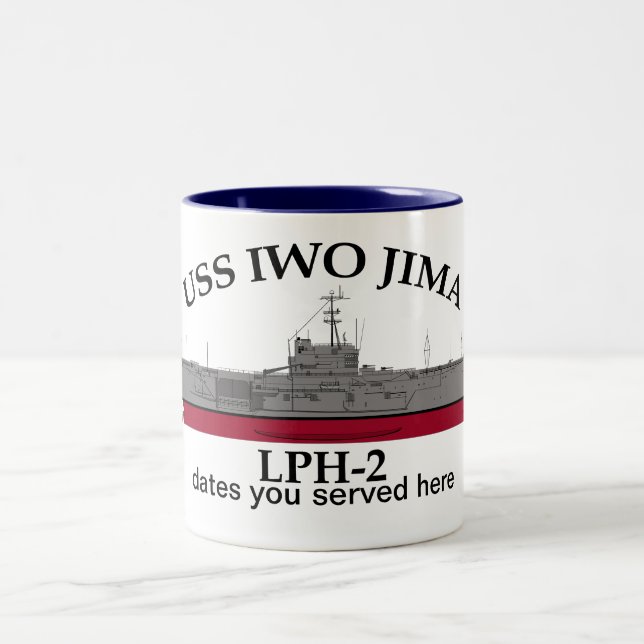 Tasse 2 Couleurs USS Iwo Jima, LPH-2, dates personnalisables servie (Centre)