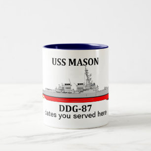Tasse 2 Couleurs USS Mason, DDG-87, dates personnalisables servies