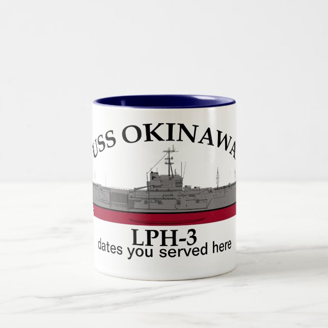 Tasse 2 Couleurs USS Okinawa, LPH-3, dates personnalisables servies (Centre)