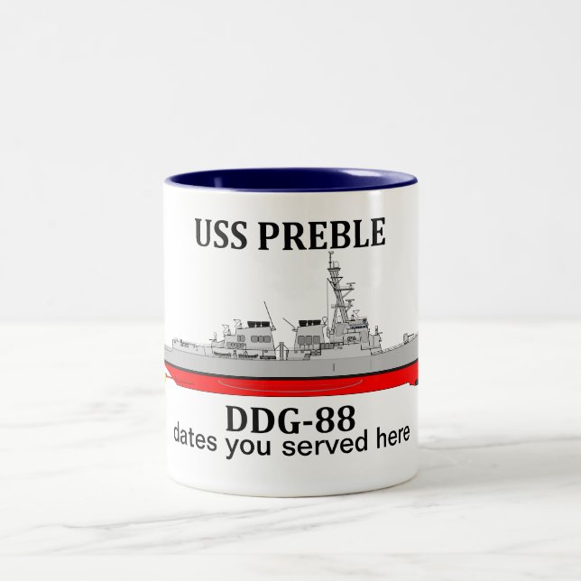 Tasse 2 Couleurs USS Preble, DDG-98, dates personnalisables (Centre)