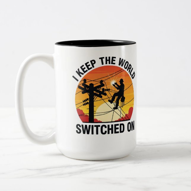 Tasse 2 Couleurs Utility Worker Gift Switched On Electrical Lineman (Gauche)