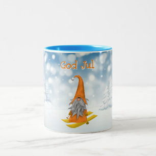 Tasse 2 Couleurs Vacance  Nisse skiing boisé enneigé orange