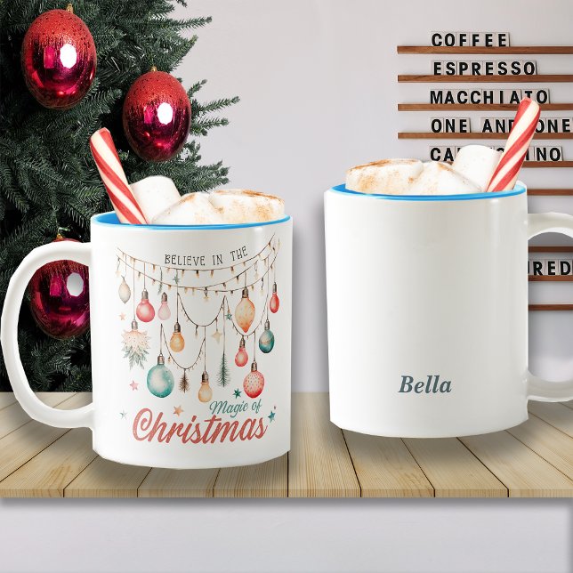 Tasse 2 Couleurs Vacances d'hiver Magie de Noël Nom personnalisé (Créateur téléchargé)