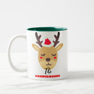 Tasse 2 Couleurs Vacances simples Reindeer tendance Famille de Noël