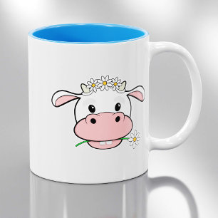 Tasse 2 Couleurs Vache charmante au dessin   Kawaii Farm Animal Cof