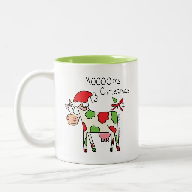 Tasse 2 Couleurs Vache de Noël Drôle caricature pour enfants (Gauche)