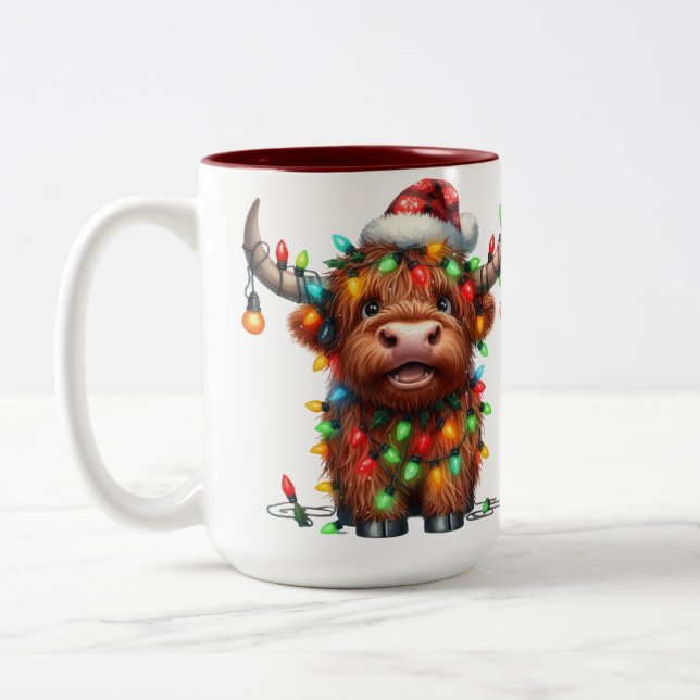 Tasse 2 Couleurs Vache des Highlands Noël (Gauche)
