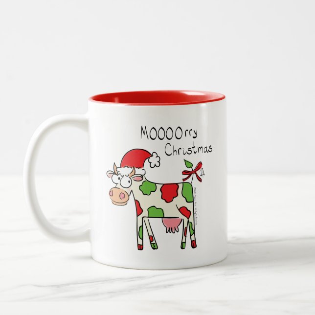 Tasse 2 Couleurs Vache Drôle Caricature Noël (Gauche)