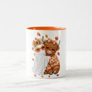 Tasse 2 Couleurs vache fantôme des Highlands d'automne Halloween