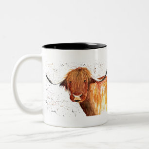 Tasse 2 Couleurs vache highland aquarelle