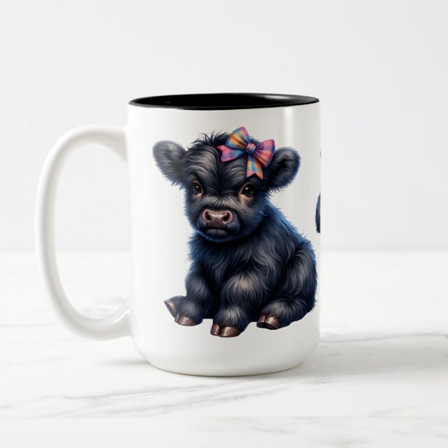 Tasse 2 Couleurs Vache Highland Mignonne (Gauche)