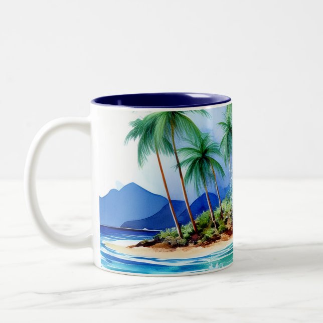 Tasse 2 Couleurs Vague aquarelle de l'île Kai Aloha (Gauche)
