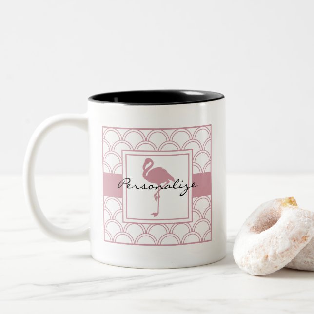 Tasse 2 Couleurs Vague Art Déco Flamant Rose (Avec donut)